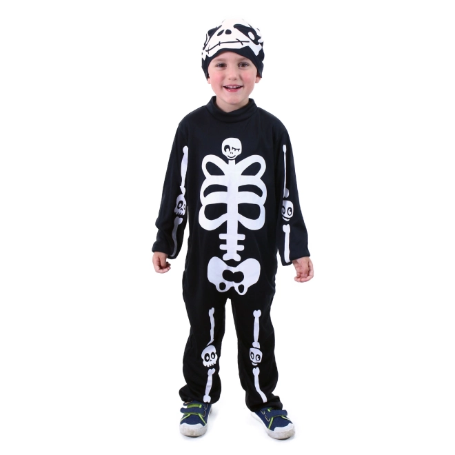 Børnekostume skelet med hat (M)