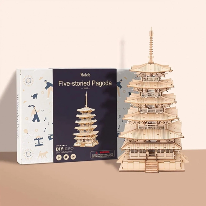 3D træpuslespil femetagers pagode