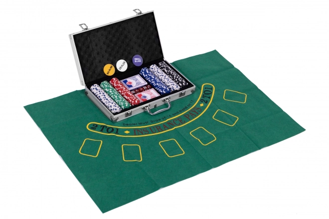 Blackjack Poker Sæt 300 jetoner 2 kortspil Spilleunderlag Låsbart transportetui