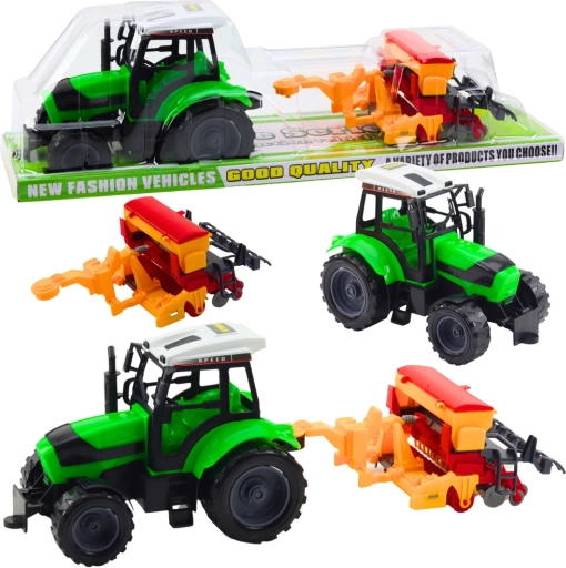 Børnetraktor med påhængt såmaskine