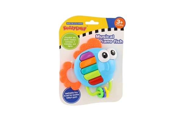 Rangle/tyggelegetøj fiskeklapper plast 14x14cm med batteri, med lyd og lys på kort 3m+