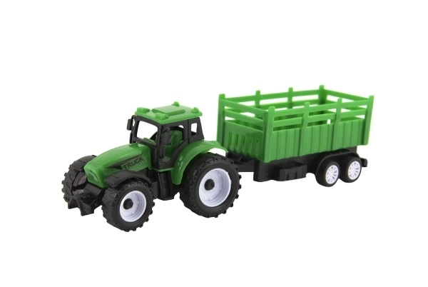 Traktor med trailer plast 21cm fri bevægelse 2 farver i æske 23x9x6cm