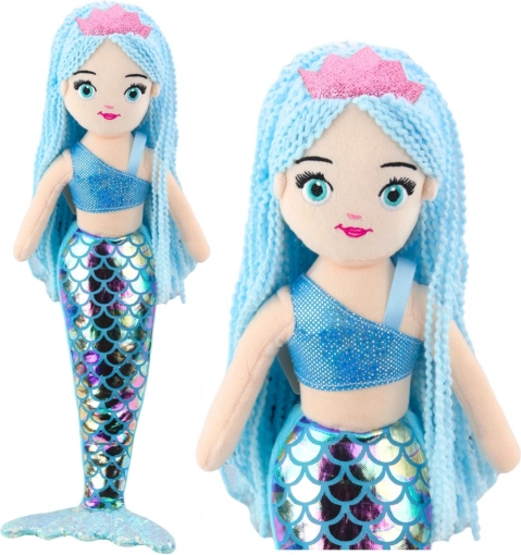 Plys Havfrue med Holografisk Hale Blå 48cm