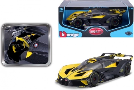 Metalmodel af bil BBURAGO 1:18 BUGATTI BOLIDE gul-sort