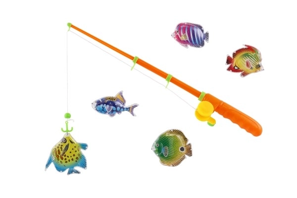 Fiskespil/fisker magnetisk plast 5stk+stang plast 39cm 2 farver på kort