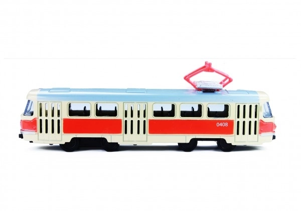 Sporvogn Tatra T3 tjekkisk metal 16cm retro med tilbagespoling i æske 20x8x6cm CZ design