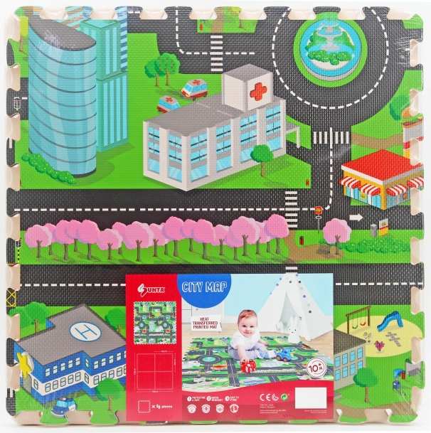 Blødt skumpuslespil / blokke til gulv – by 118 x 118 cm