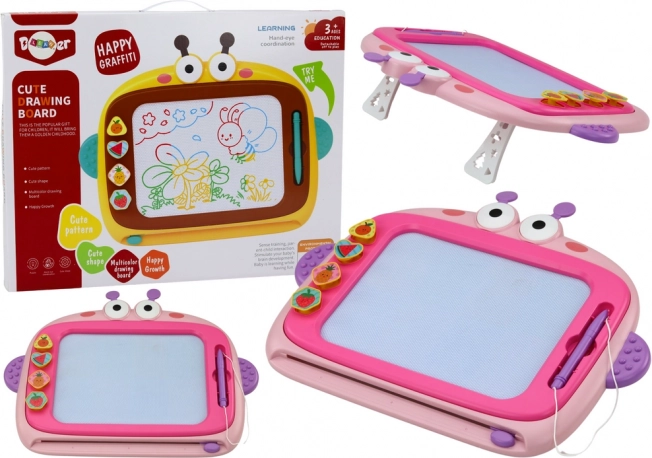Magnetisk tegnetavle 4 farver med visker og 4 stempler – pink