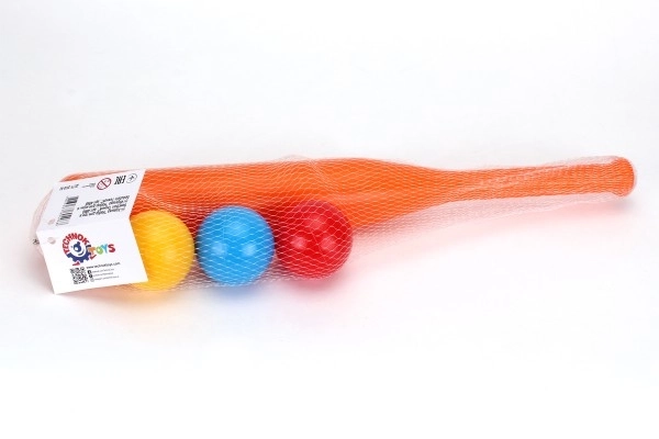 Baseballbat 50cm + bolde 3stk plast 2 farver i net