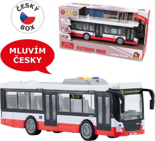 Friktionsbus med tjekkiske meddelelser og lys