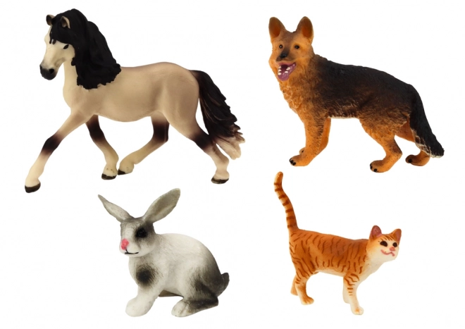 Sæt med husdyrfigurer - Hest, Hund, Kanin, Kat, 4 stk.