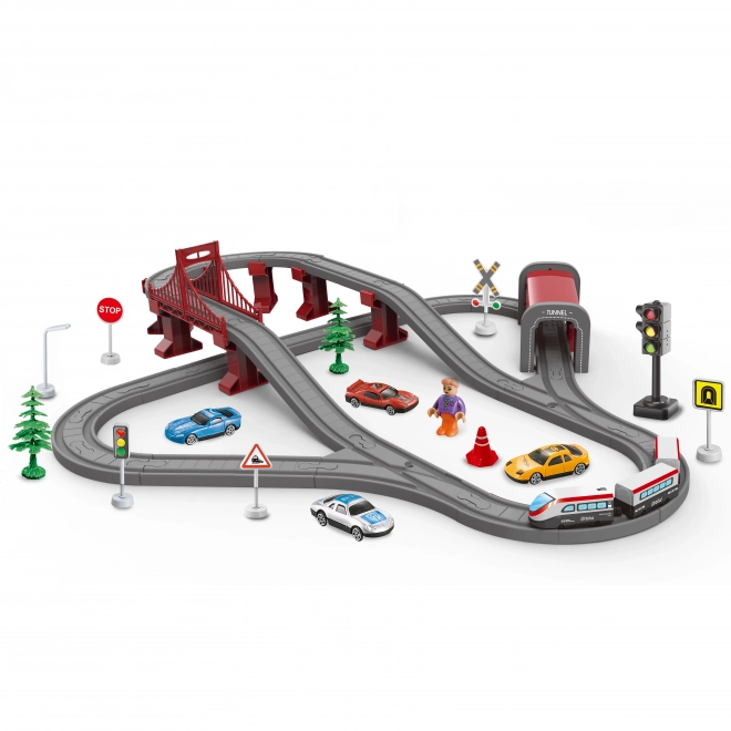 Elektrisk togbane med bro og tunnel