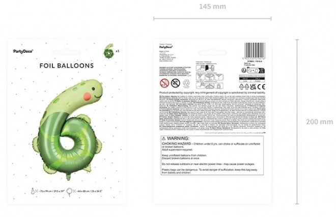 Folie fødselsdagsballon nummer 6 - skildpadde 75 x 96 cm