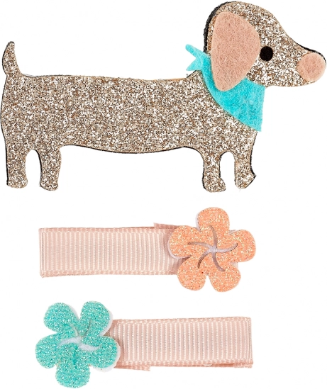 Hårspænder med blomster og gravhund - 3 stk