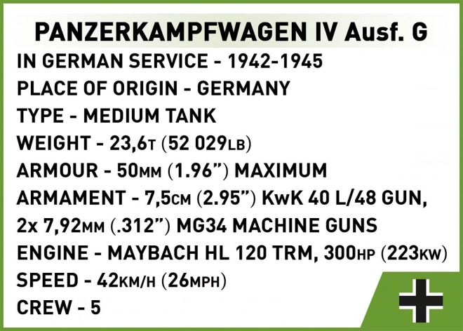 COBI 3127 Anden Verdenskrig Tysk tank Panzerkampfwagen IV Ausf. G 1:35