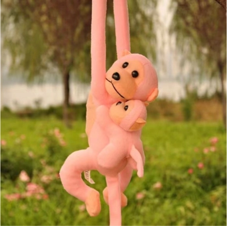 Pink plysbamse-abe med unge 70 cm