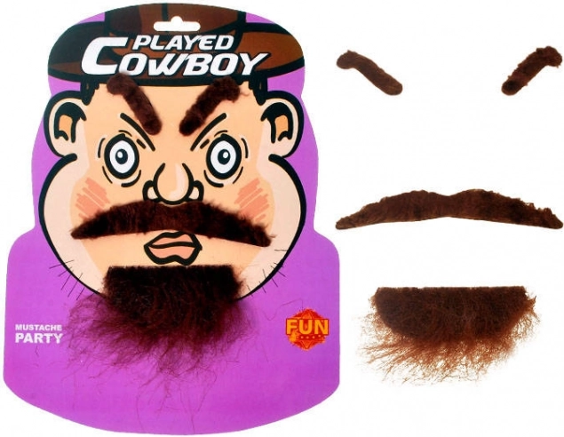 Cowboy-skæg-sæt – moustache, skæg og øjenbryn
