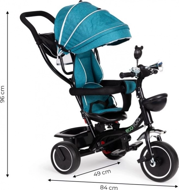 ECOTOYS Tretcykel med tag og styrstang blågrøn