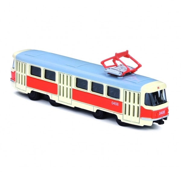 Sporvogn Tatra T3 tjekkisk metal 16cm retro med tilbagespoling i æske 20x8x6cm CZ design