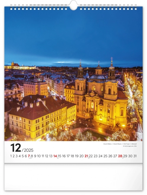 Vægkalender Prag 2025, 30 × 34 cm