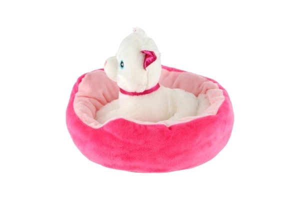 Lille hund i rede plys 4 farver 22x24cm 24m+