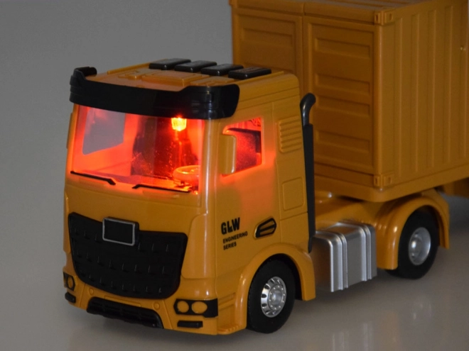 Interaktivt sæt med lastbil, udklappeligt anhængerkran og gaffeltruck