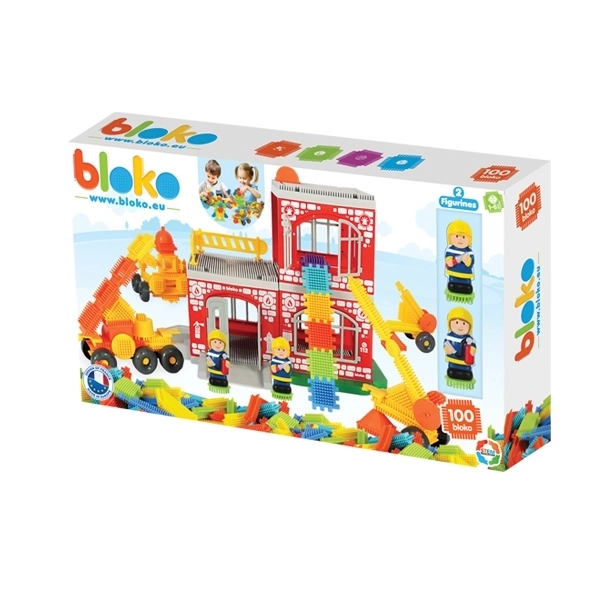 Kreativ byggesæt Pin Bricks Brandstation 100 stk + 2 figurer