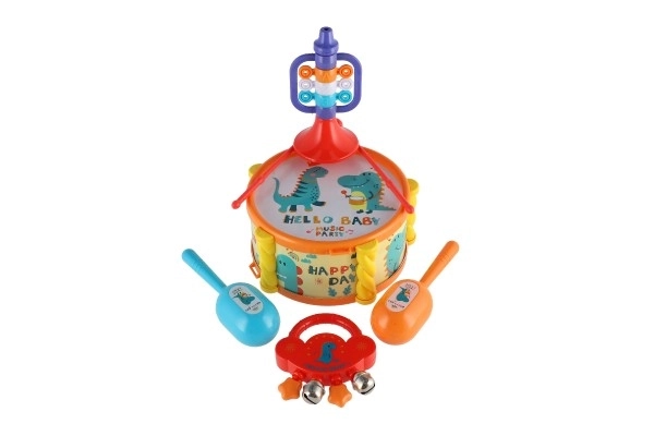 Musikinstrumenter/sæt plast 5 stk i æske 2 farver i pose 27,5x28cm 3m+
