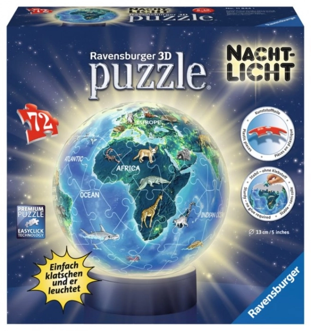 Ravensburger 3D lysende puzzleball Natlig globus 72 brikker