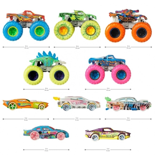 Hot Wheels monster lastbiler der lyser i mørket 10 stk