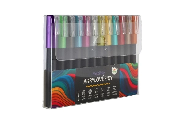 Fixy akrylmaling metallic 12 stk til keramik, glas, sten, spids 4 mm i bliste 18,5x12cm