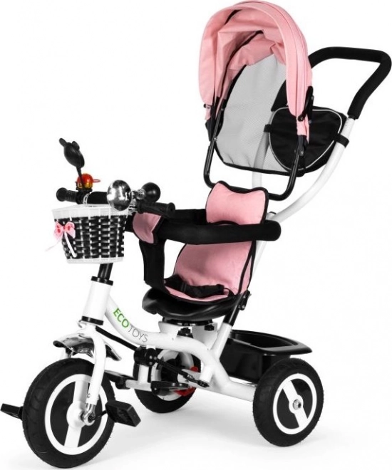 ECOTOYS Trecykel med Tag og Styrestang Lyserød