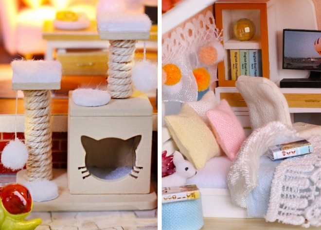 Ni miniature huse farvet glasur hus