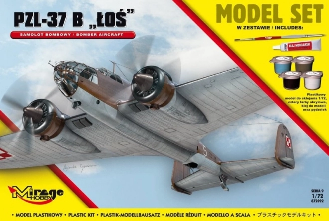 Model af fly PZL‑37B Łoś 1:72 – plastbyggesæt