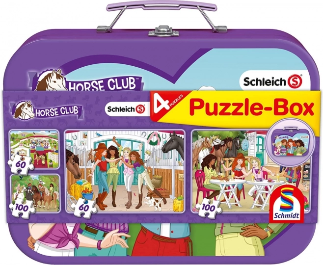 Puslespil SCHMIDT Schleich Horse Club 4-i-1 i metal-kuffert