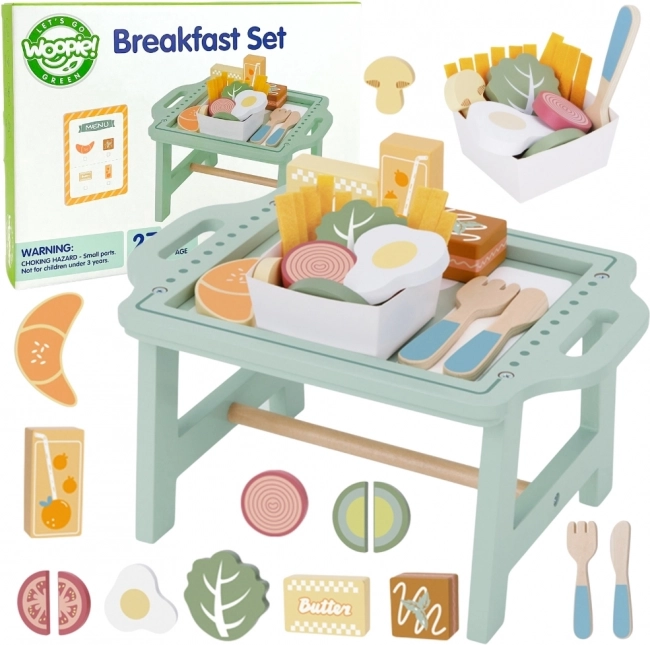 Woopie Green Morgenmadssæt med Bakke og Trætilbehør Pastel