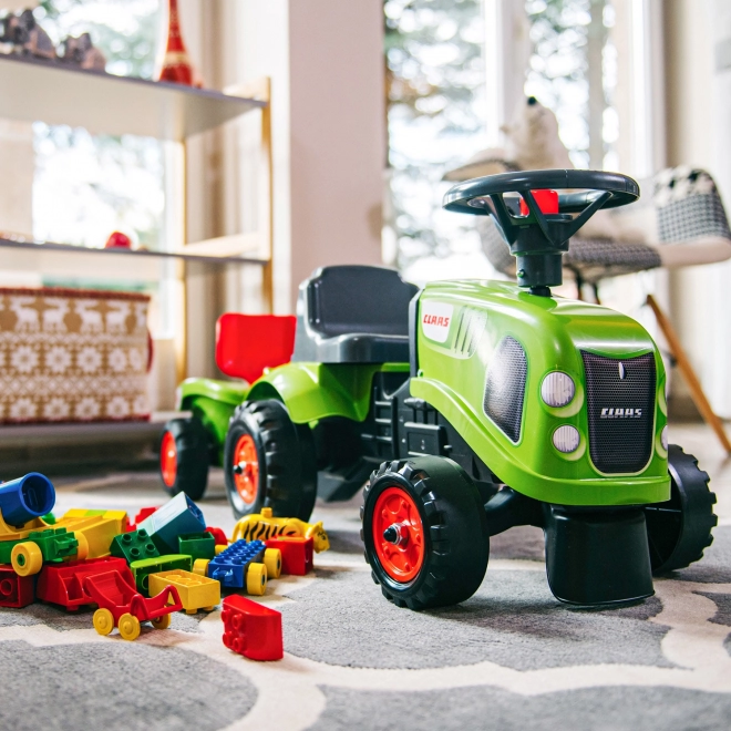 Ride-on traktor Claas grøn med rat og trailer