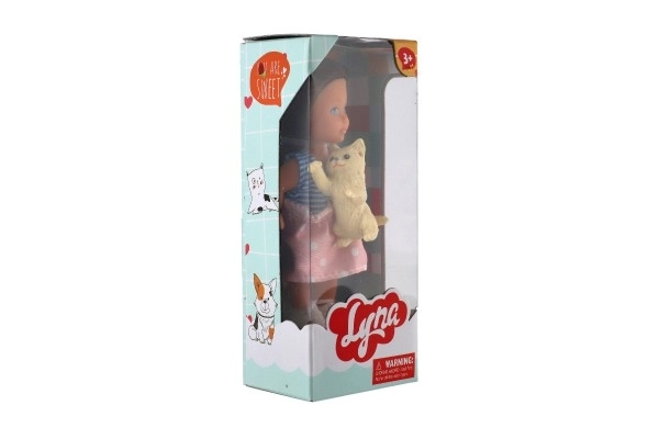 Dukke med kæledyr plast 12cm fast krop 3 typer i æske 7x15x5cm 24stk i boks
