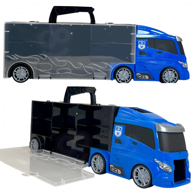 Lastbil med transporter 3-i-1 Blå Politi
