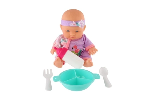 Dukke baby 20cm fast krop med tilbehør i boks 23x24x8cm