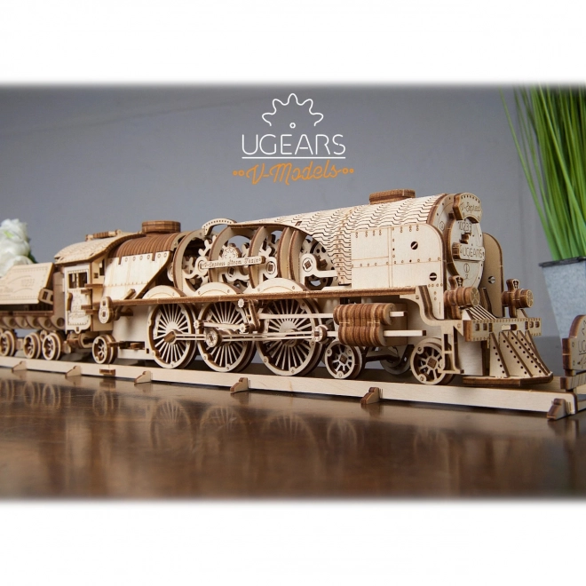Ugears 3D puslespil - Lokomotiv V-express med vogn 538 dele