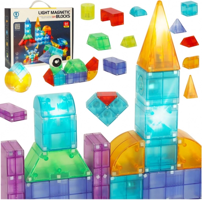Magnetiske byggesten med lyselementer 3D-figurer – 64 dele