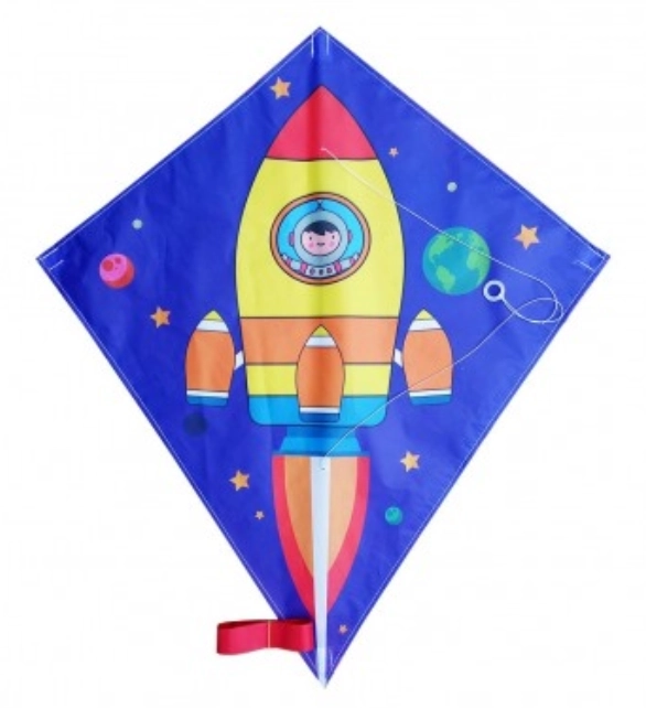 Flyvende drage med rumraket motiv - 70 x 60 cm