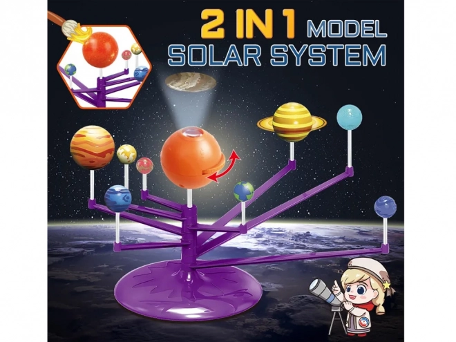 Uddannelsessæt 2 i 1 Solsystem med projektor