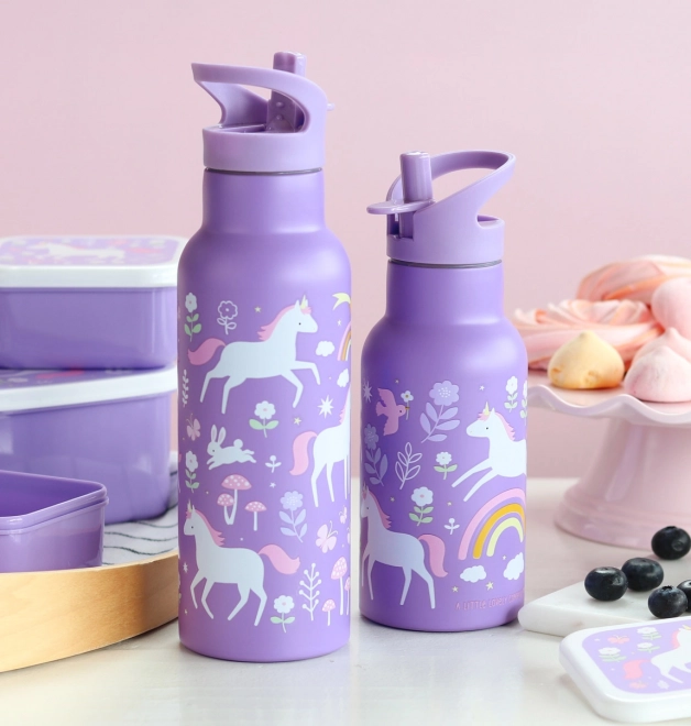 A Little Lovely Company Rustfri drikkeflaske 500 ml – Enhjørninger og Regnbue