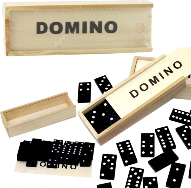 Trædomino i æske, 32 sorte brikker
