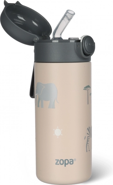 Termoflaske til væsker med sugerør og silikoneholder 350 ml, Safari