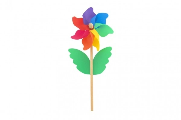 Farverig vindmølle 38cm træ/plast diameter 15cm