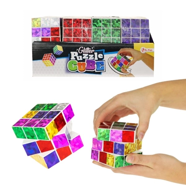 Terning sammenklappelig puslespil plast glitrende 6,5x6,5cm i pose
