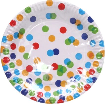 Papirfesttallerkener med prikket mønster 23 cm - 6 stk.